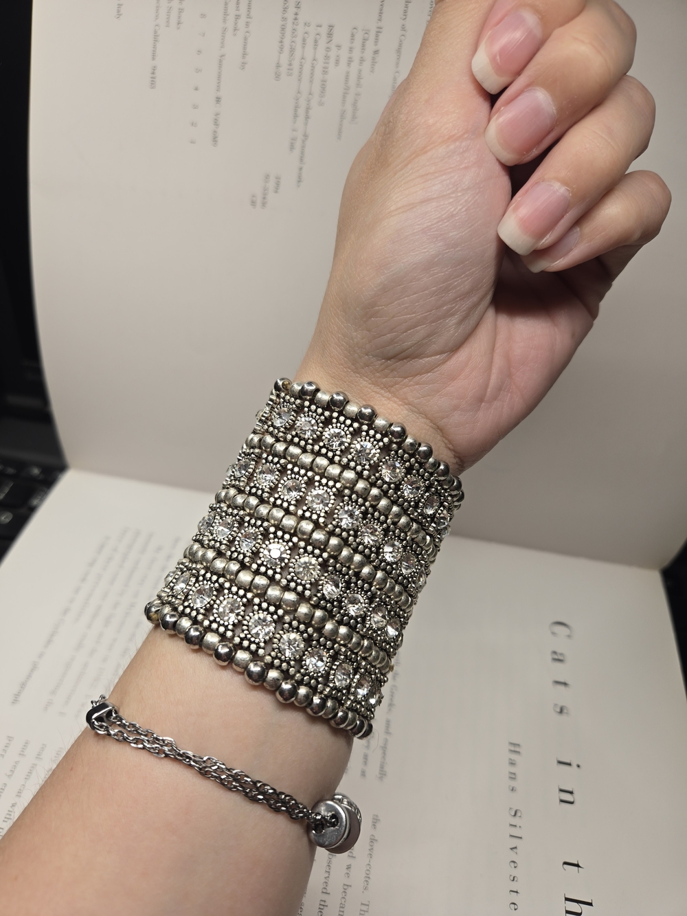 Stacked Silver-Tone Beaded Cuff Bracelet - Women's Statement Jewelry